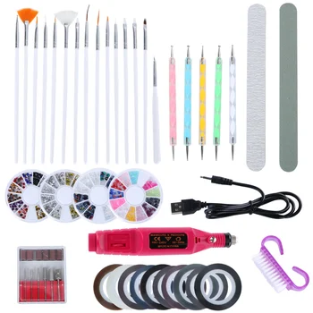 

1 Set of USB Charging Nail Grinder Professional Manicure Set Nail Painting Pen Nail File Rosy