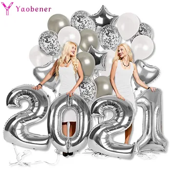 

40/32/16 Inch Silver Foil Number Balloons 2021 Christmas Happy New Year Eve Party Decorations for Home Ornament Globos Navidad