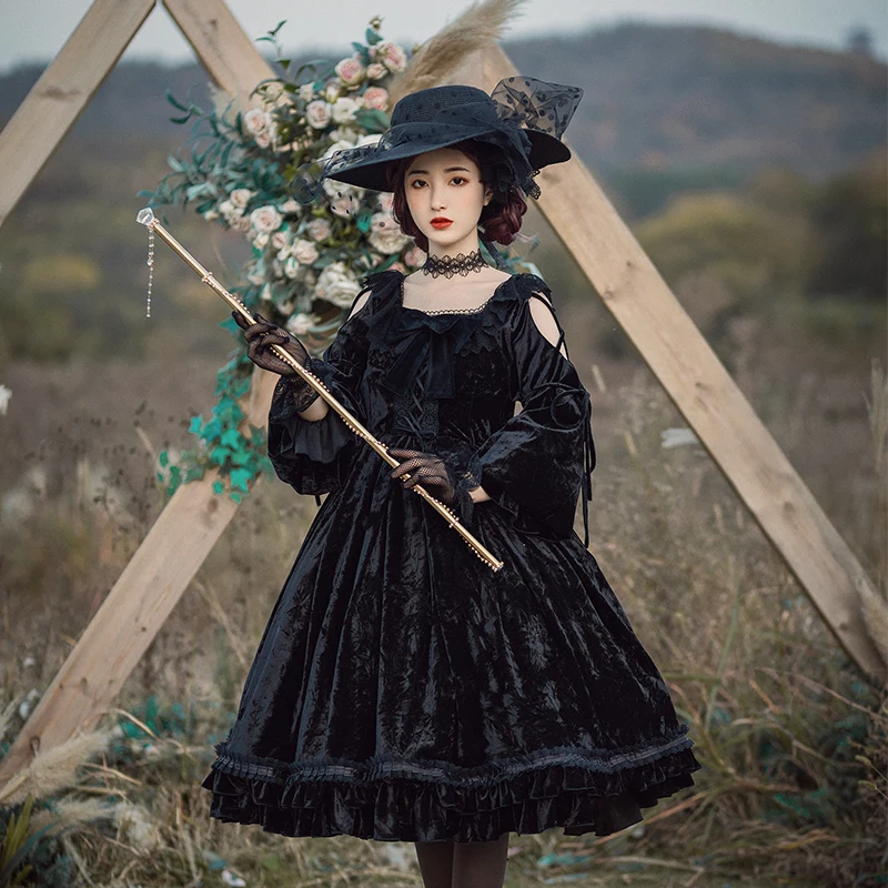 Schwarz # E CUTICATE 1/3 BJD Super Dollfie Outfits Lolita Kleid Prinzessin Kleid Für Nacht Lolita