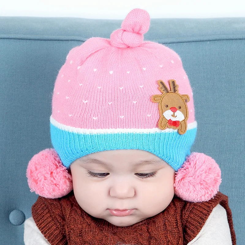 Autumn Winter Cartoon Knitted Beanie Hat for Girls Cute Baby Hats Lovely Infant Boys Headwear Cap Kids Accessories 6-24M