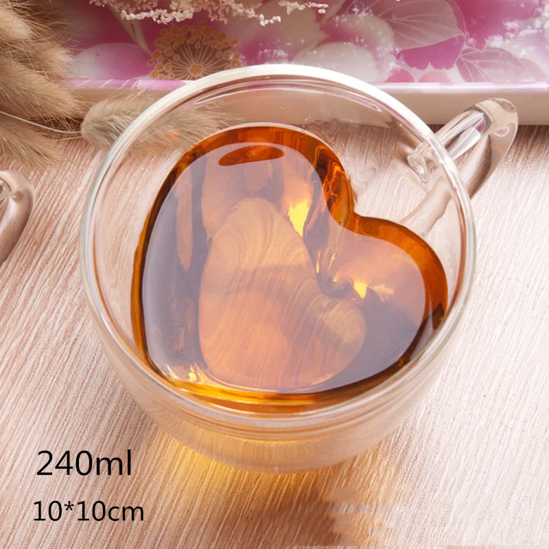 VILEAD 180 мл 240 мл в форме двух сердец водное стекло с ручкой креативная высокотемпературная стойкая молочная кофейная Цветочная чайная чашка