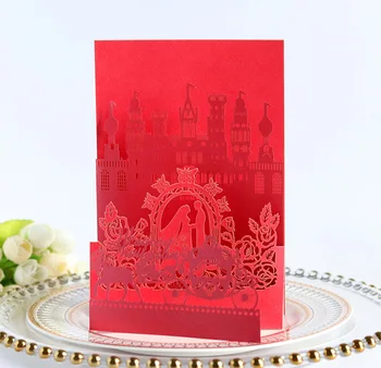 

50pcs Fancy Hollow laser card with three-dimensional castle Invitation Card Customize Business With RSVP Card Party Supplies