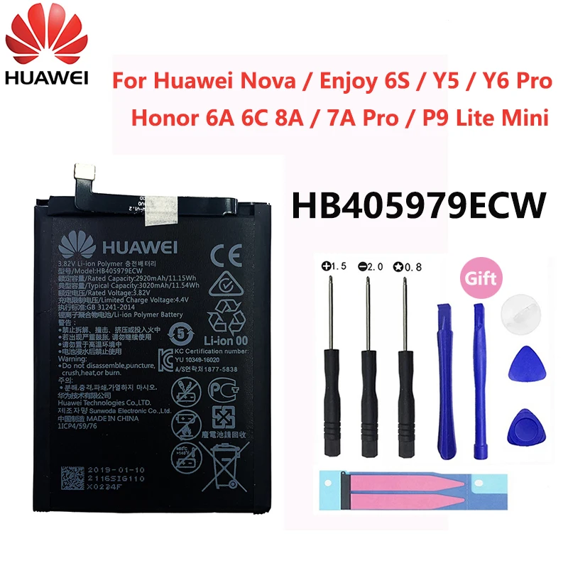 100% Original Phone Battery HB405979ECW For Huawei Nova Enjoy 6S Honor 6A 6C 8A 7A Pro Y5 Y6 P9 Lite Mini Batteries | Мобильные
