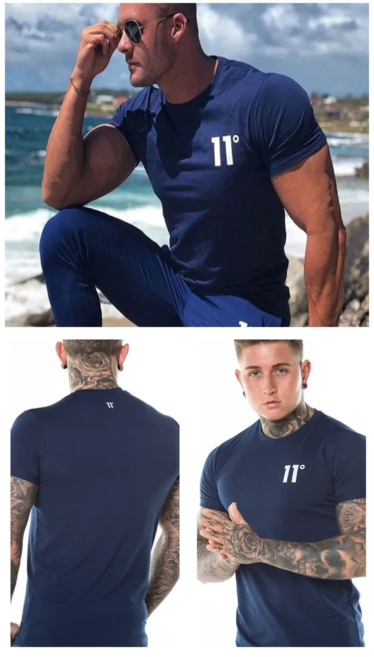 Мышцы Брат 11 градусов бренд Для мужчин спортивные Фитнес и надписью «Для мужчин спорт круглый вырез горловины тренд чистый хлопковая футболка