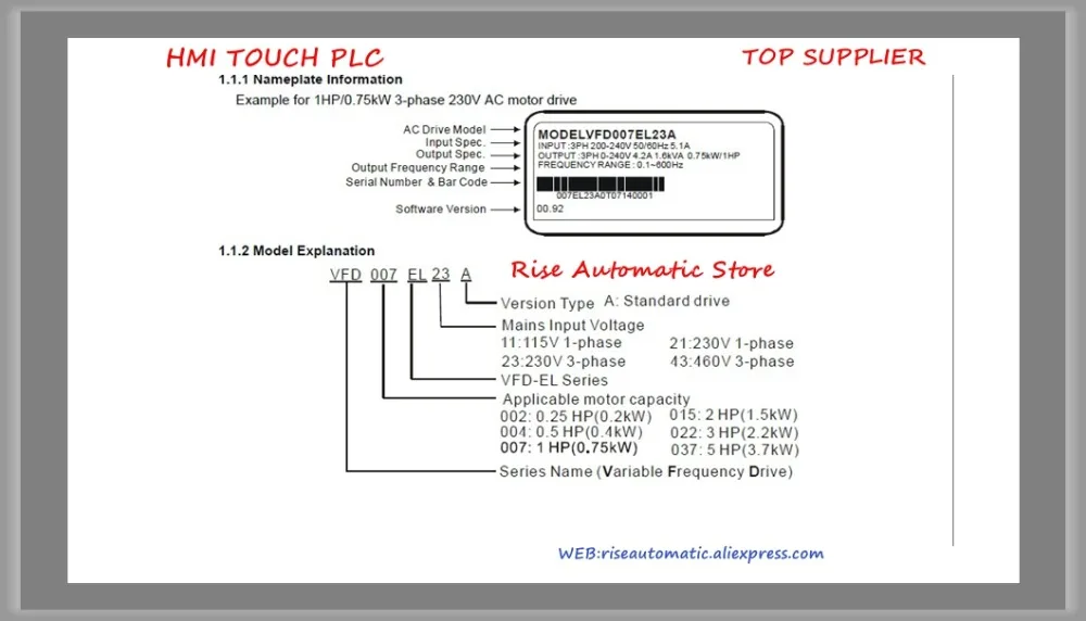 VFD-EL инвертор электродвигатель переменного тока 3 фазы 380 V 750 W 1HP 2.5A 600 HZ Новый VFD007EL43A