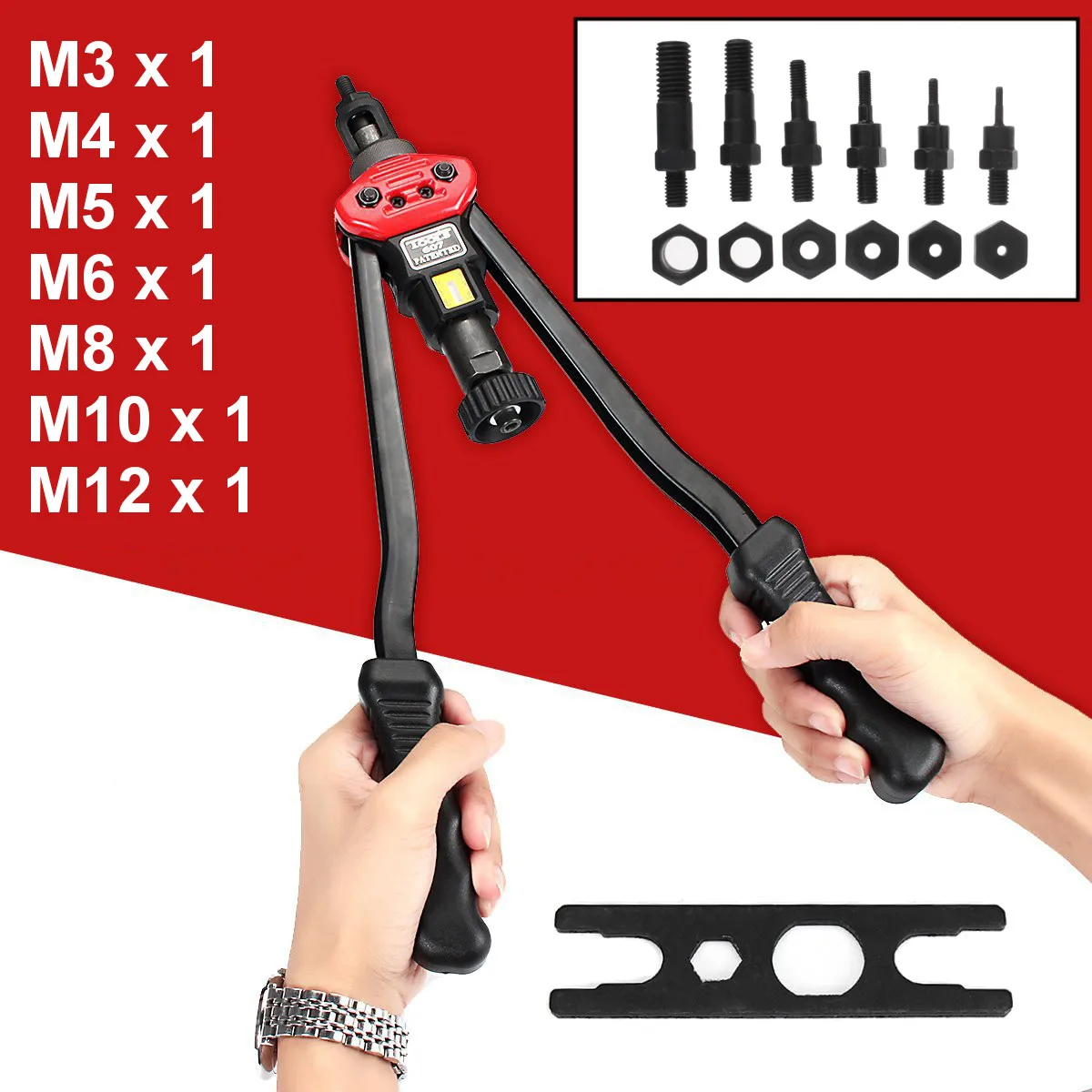 

M3-M12 Riveter Guns Tools Set Metal Nut Riveting Kits Rivnut Double Manual Pull Nut Rivet Nutsert Insert Accessories Tools Kit