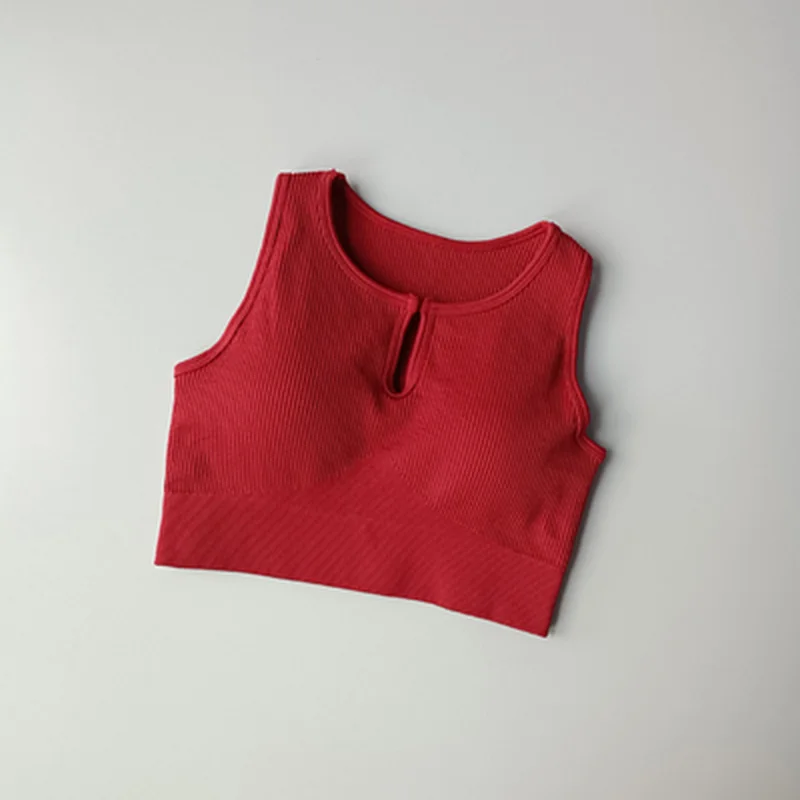 Sujetador deportivo para mujer, sujetadores acanalados sin costuras, camisetas recortadas para Fitness y correr, chaleco deportivo acanalado,