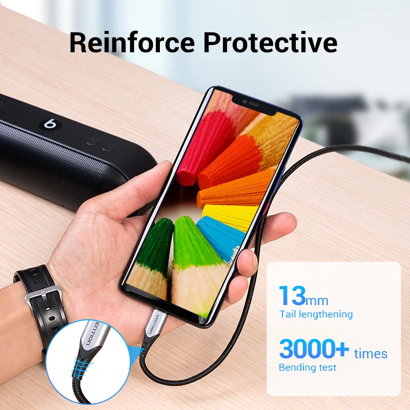 Vention USB Type C кабель 3A нейлоновый для быстрой зарядки Xiaomi Samsung S10 S9 Huawei P30 зарядный