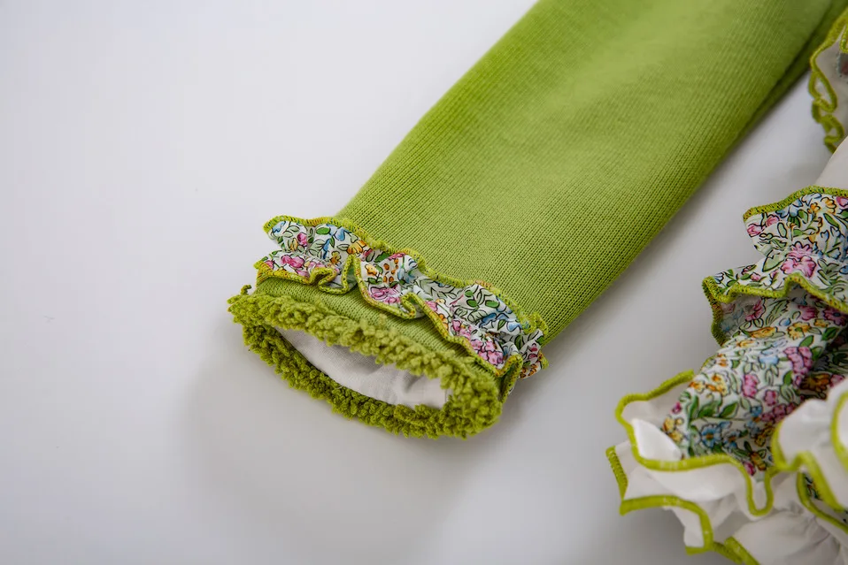 Pettigirl/зеленая одежда для младенцев детское вязаное Пышное Платье+ штаны+ шапочка с воротником с рюшами, осенний комплект для маленьких девочек, G-DMCS206-151