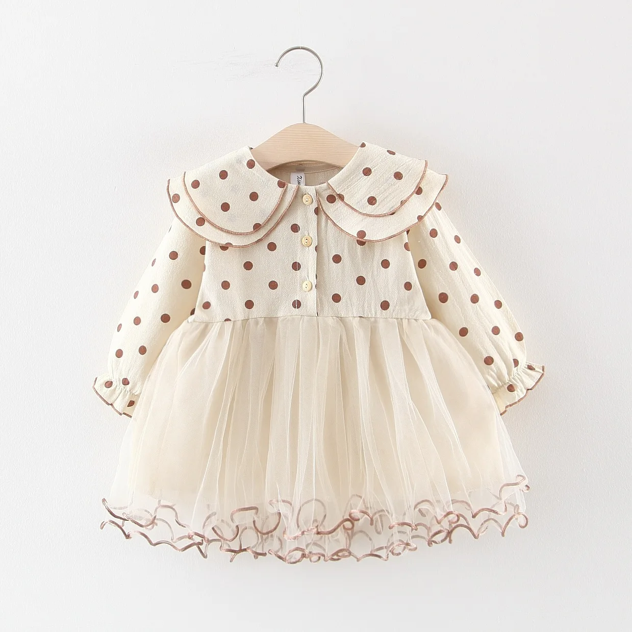 Toddler Polka Dot Ball Gown Princess Dress For Baby Girl Clothes Brand Autumn Newborn Long Sleeve Lapel Birthday Dress 1-3 Years