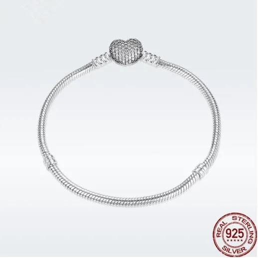 Подлинный 925 пробы серебряный браслет Moments Pave Heart застежка с кристаллами браслет подходит из бисера Шарм Diy ювелирные изделия