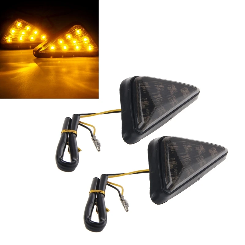 

2PCS Triangle Flush Motorcycle Turn Signal Blinkers Indicator Light Smoke Lens 9 bright LED wick Motorcycle Signal Lamp Lighting