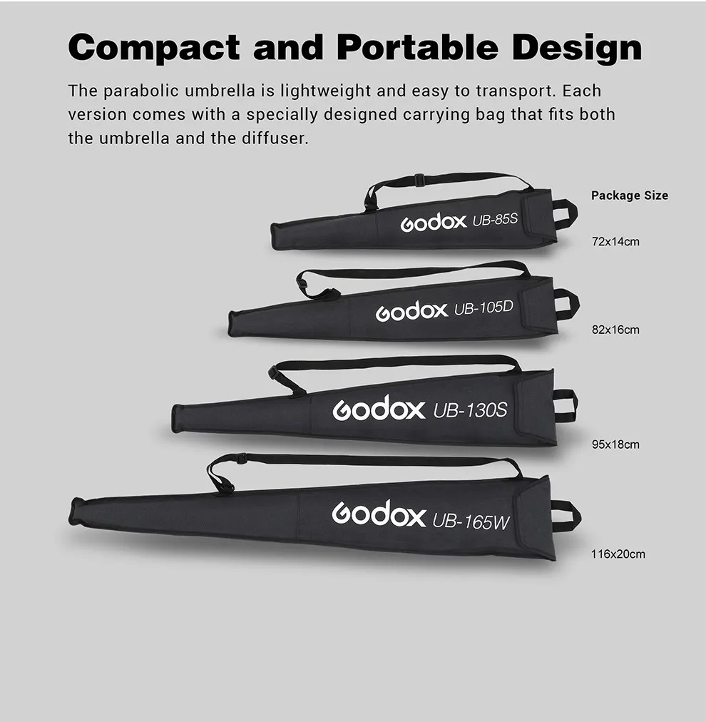 Description Picture 3 of itemGodox UB-85D 85cm White Parabolic Reflective Transparent Soft Umbrella Studio Light Umbrella with Black Silver Diffuser Cover