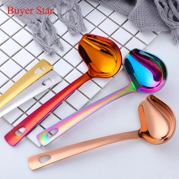 

New Colorful 18/10 Stainless Steel Sauce Drizzle Spoon with Spout Small Soup Ladle Serving Spoon Creative Oil Spoon Kitchen Tool