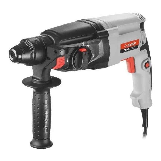 Перфоратор электрический ZUBR P-26-800 (Мощность 800 Вт, энергия удара 3 Дж, сверление с ударом/долбление, скорость вращения 870 об/мин, частота ударов 4800 уд/мин, макс.диаметр бурения 30 мм)