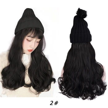

Hair autumn and winter knitted plush hat wig one female fashion long curly hair big wave full headgear