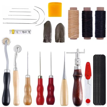 

KAOBUY Leather Craft Tools Set With Edge Stitching Groover,Tracing Wheel,Sewing Needle And Other Leathercraft Accessories