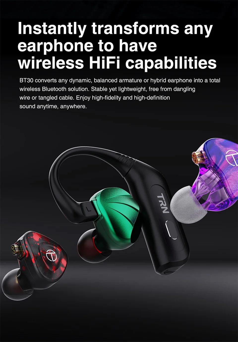 NEW TRN BT30 TWS HIFI Wireless Bluetooth-Compatible Upgrade Cable Module Earhook 5.2 Bluetooth Headset Wireless Headphones