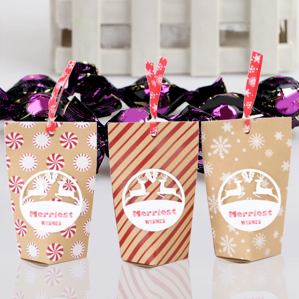 

24 Pcs Christmas Candy Packaging Gift Bag Recyclable Jewelry Food Bread Bags Kraft Paper Gift Bags Birthday Decoration