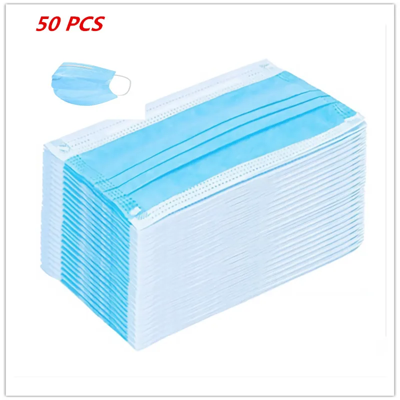

Hot-AA51-Wholesale 3-Layers Mask 50 pcs Anti Disposable Ear-loop Face Mouth Masks Dust-Proof Personal Protective Mask-in stock