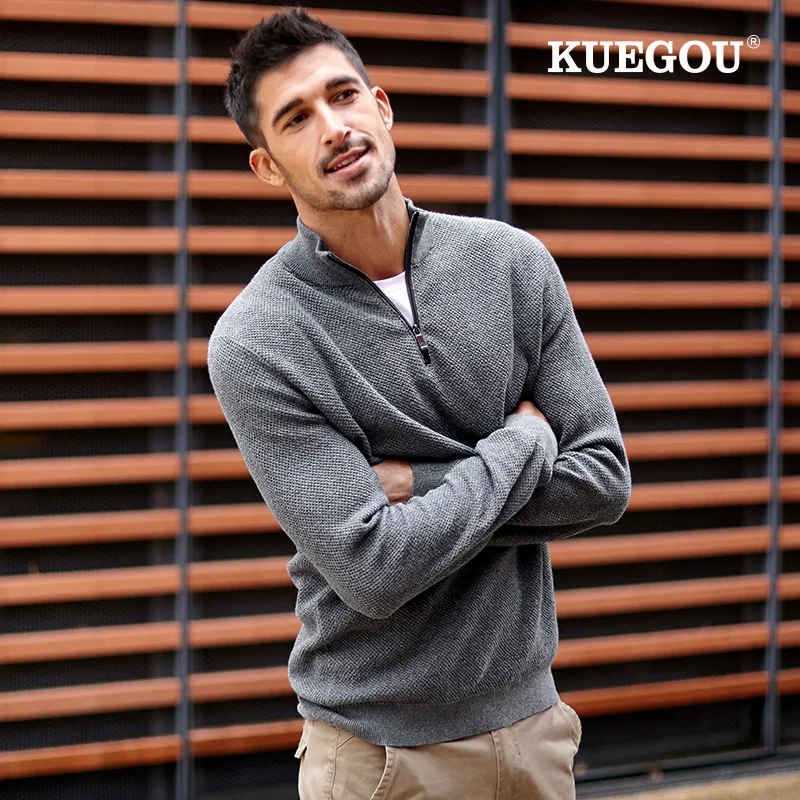 Autumn Sweater Turtleneck KUEGOU Clothing Semi-High-Collar Winter Plus-Size Men Fashion