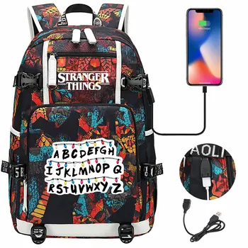 

Strange Things Prints USB Boy Girl Kids Book Bag Large Capacity Teenagers Basketball Schoolbags Women Men Laptop Travel Backpack