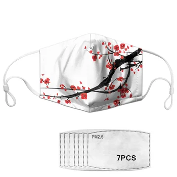 

Ink Painting Bamboo Print Fashion Women Mask Elastic Nose Face Mouth Mask Adults Dust Mascaras Breathable Mask With 7 Filters