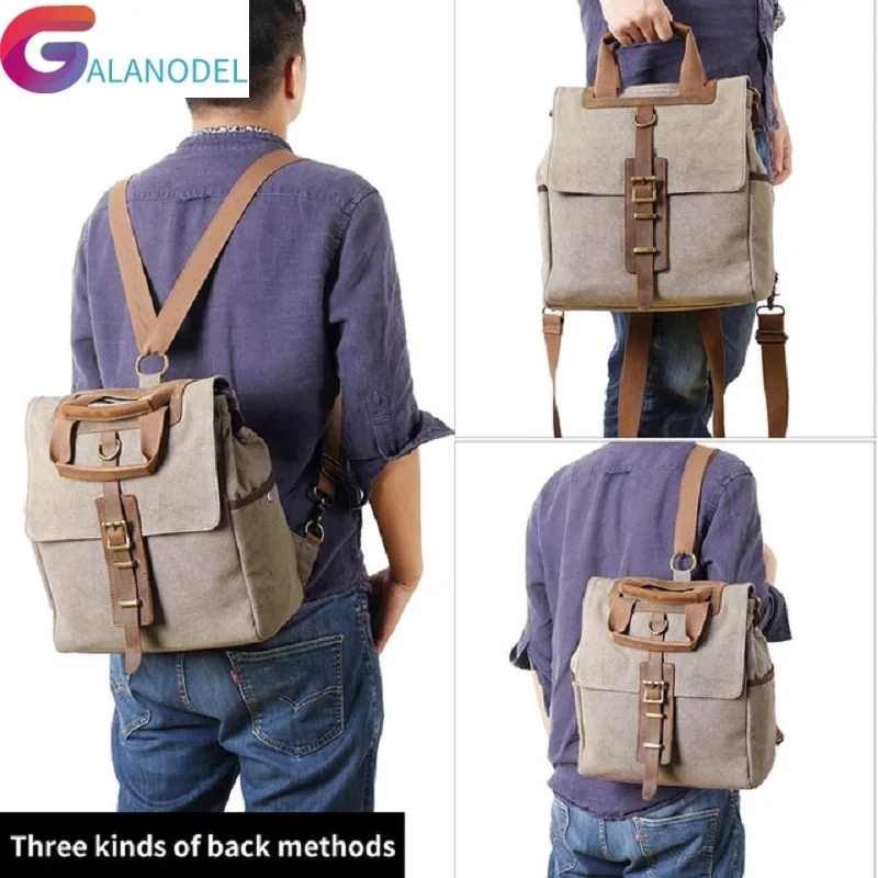 

Men M243 Women Canvas backpack School Bags Backpack Male Vintage Military Crazy Horse Leather Shoulder Travel Backpack Schoolbag