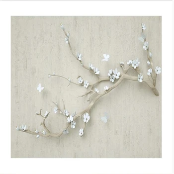 

3d wallpaper for room Relief new Chinese style branch plum butterfly 3d stereo background wall painting