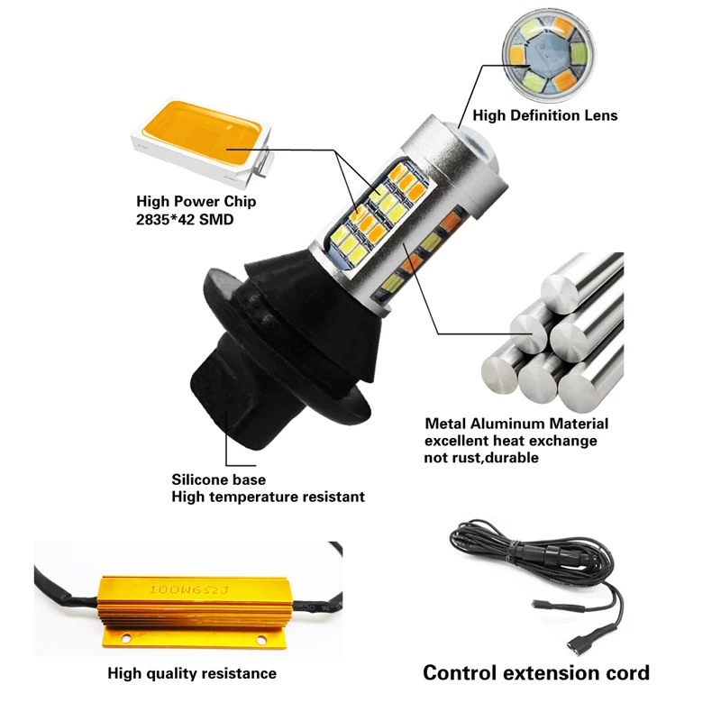 2x LED Turn Signal Bulb+Daytime Running Light Dual Mode Auto DRL Canbus Lamp WY21W T20 7440 PY21W BAU15S P21W BA15S For The Car