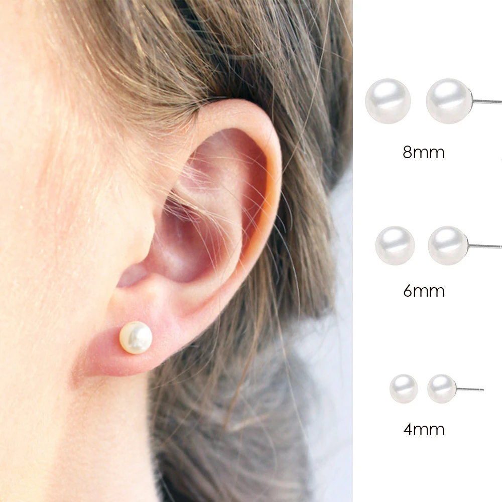 Pendientes hipoalergénicos de coreano para mujer y joyería para Piercing de oreja, con perlas de 4/6/8mm, aguja de acero inoxidable, 1 par|Aretes| - AliExpress