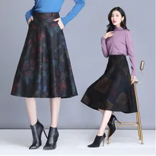 Элегантная Офисная Женская винтажная юбка миди с принтом осенне-зимняя юбка женская трапециевидная плиссированная шерстяная юбка размера плюс fw620