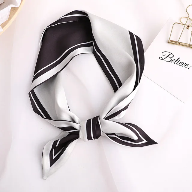 Sweet Love Print Women Small Silk Scarf Handle Bag Ribbons Female Head Scarves Sharp angle Green 90*10cm 25