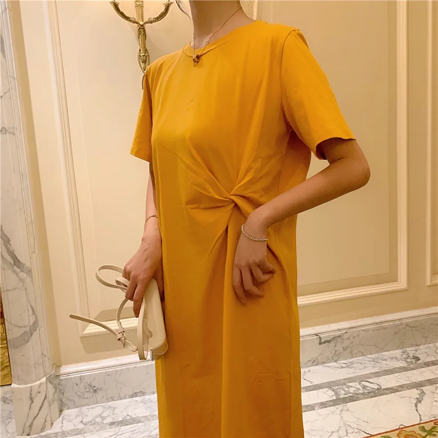 RUGOD шортами для цельное женское платье модные Круглый воротник с коротким рукавом прямые свободное платье в Корейском стиле шик рубашка для девочек Vestido