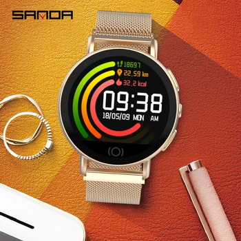 

SANDA T7 Women Smart Spanish languages Wristwatch Male Business Russian Reminder Heart Rate Calorie Step Clock For IPhone Huawei