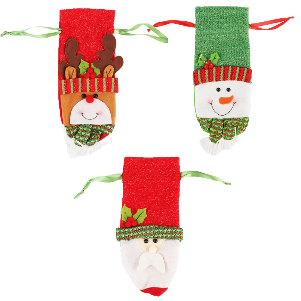 3Pcs Christmas Wine Bottle Cover Non-woven Fabric Santa Snowman Elk Wine Bottle Decor Bottle Dress Set Xmas Party Decor