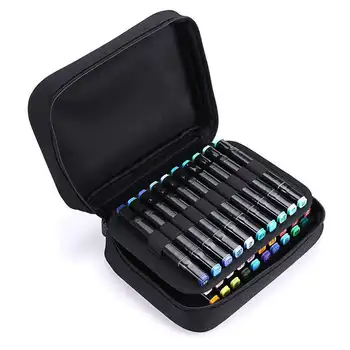 

40 Slots Large Capacity Handy Marker Case Zippered Art Marker Lipstick Organizer For Student Art Office Supplies Black