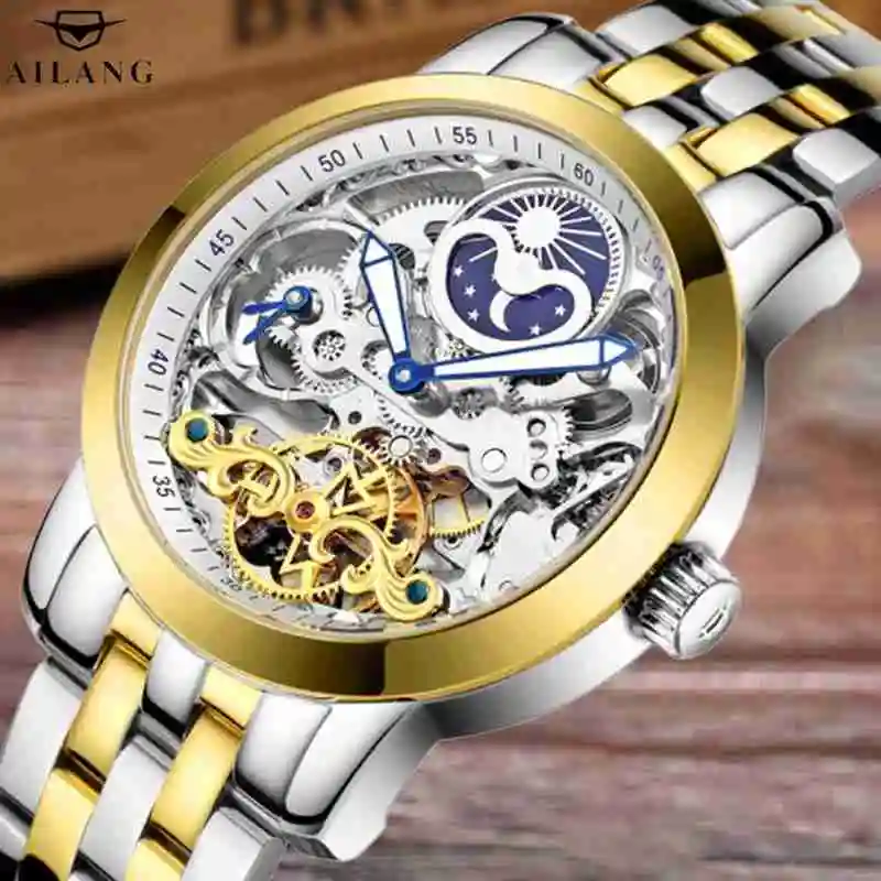 

Top Brand Luxury New 30m Waterproof Skeleton Automatic Mechanical Watches Men Leather Stainless Steel Strap Men Wrist Watches
