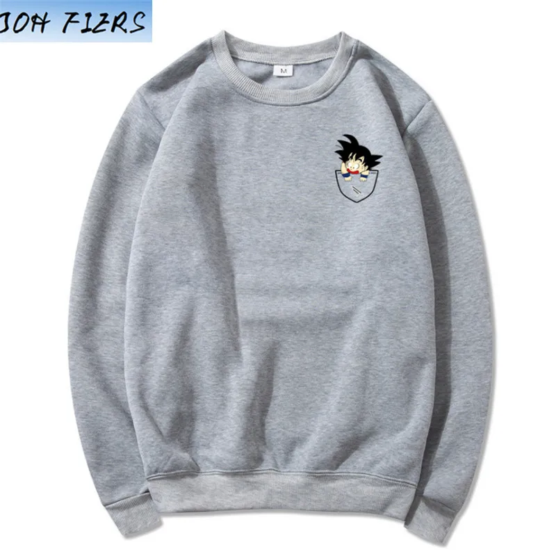 Аниме Dragon Ball Z Pocket Hoodie, мужские забавные толстовки с принтом Гоку, мужские пуловеры, Толстовка для женщин, большие размеры, Outerwe, мужские свитшоты - Цвет: light grey