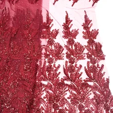 Tissu perlage Дубай вино французская кружевная ткань с бисером африканская последовательная кружевная ткань блестящая ткань нигерийский кружевной Материал 5 ярдов