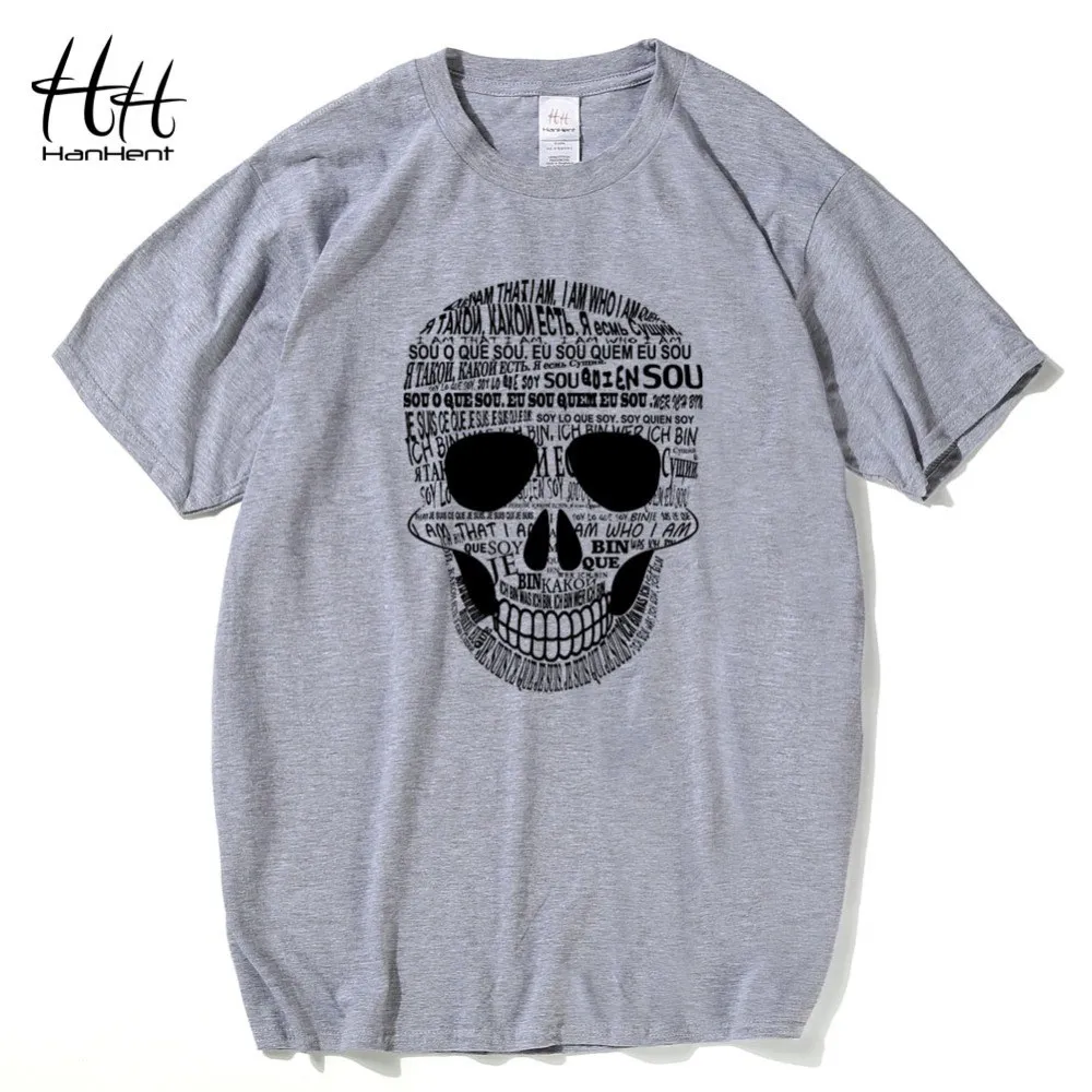 

HanHent Letter Skulls Men's T-Shirts 2019 Printed Short Sleeve Tshirts Summer Hip Hop Casual Cotton Tops Tees Punk Rock Style