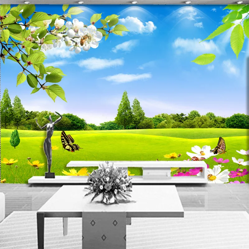

Drop Shipping Custom Any Size 3D Photo Mural Wallpaper Blue Sky White Meadow Flower Nature Beauty Background Mural Wallpaper