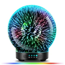 

3D Glass Aroma Diffuser,Aromatherapy Ultrasonic Essential Oil Version Air Humidifier,Modes Firework 100ml 7Color Changing Lights