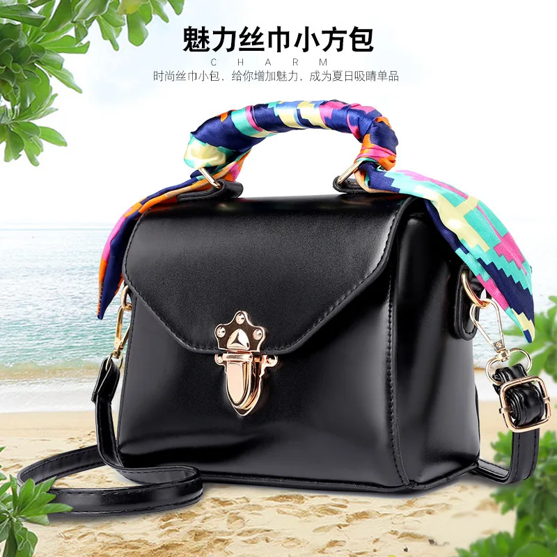 

New Style 2019 Color Silk Scarves Square Sling Bag Europe And America Versitile Fashion Mortise Lock Shoulder Bag Oblique-Bag