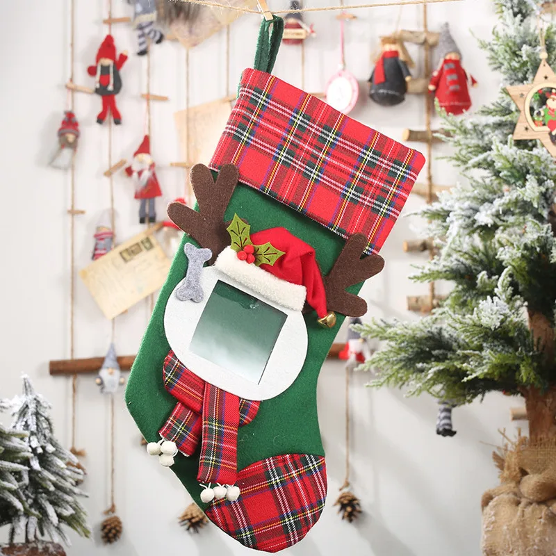 Christmas Stocking Transparent Photo Frame Cloth Bag New Year 2020 Decoration for Home Dragee Candy Gift Present |