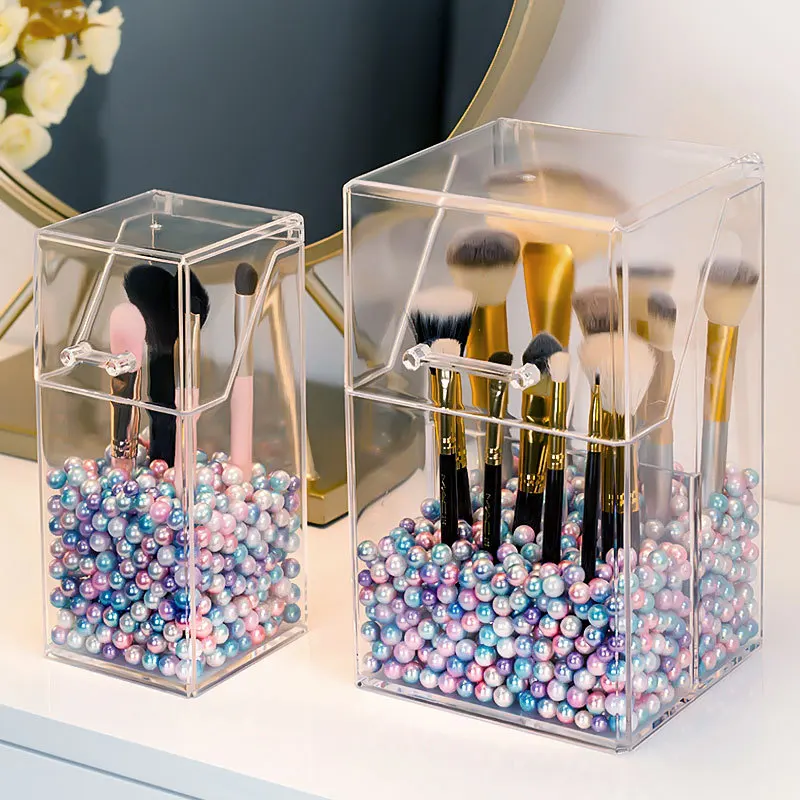 

Acrylic Clear Makeup Brush Storage box cover Plastic Makeup organizer Cosmetic tool Holder Pearl And Box Makeup organizer