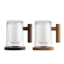 400 мл бутик деревянная ручка боросиликатное стекло чайная чашка термостойкая прозрачная смакующая чайная Цветочная чашка офисная кофейная чашка