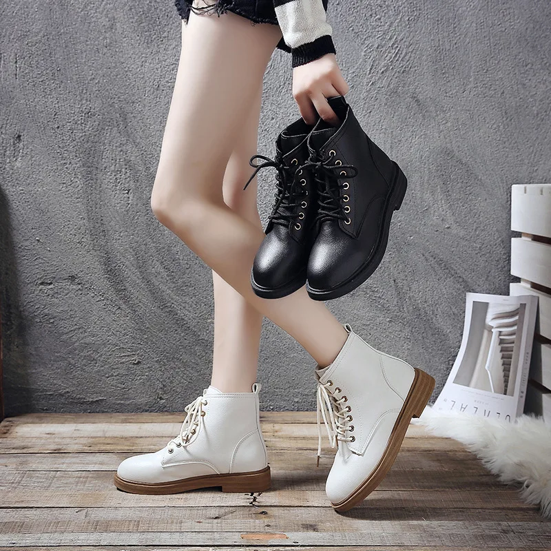 

Leather Boot Children 2019 Autumn And Winter New Style Short Lace up Front plus Velvet Warm Platform Heel Fashion Martin Boots