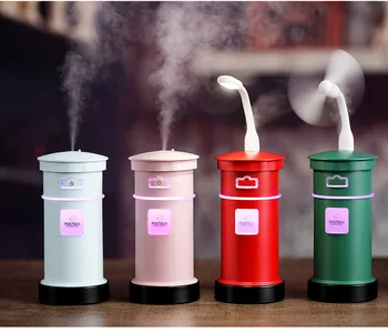 

200ML Retro Mailbox Air Humidifier Art Small Fresh Mini USB Fan and Light Three-in-one Portable Mute Humidifier Aroma Diffuser