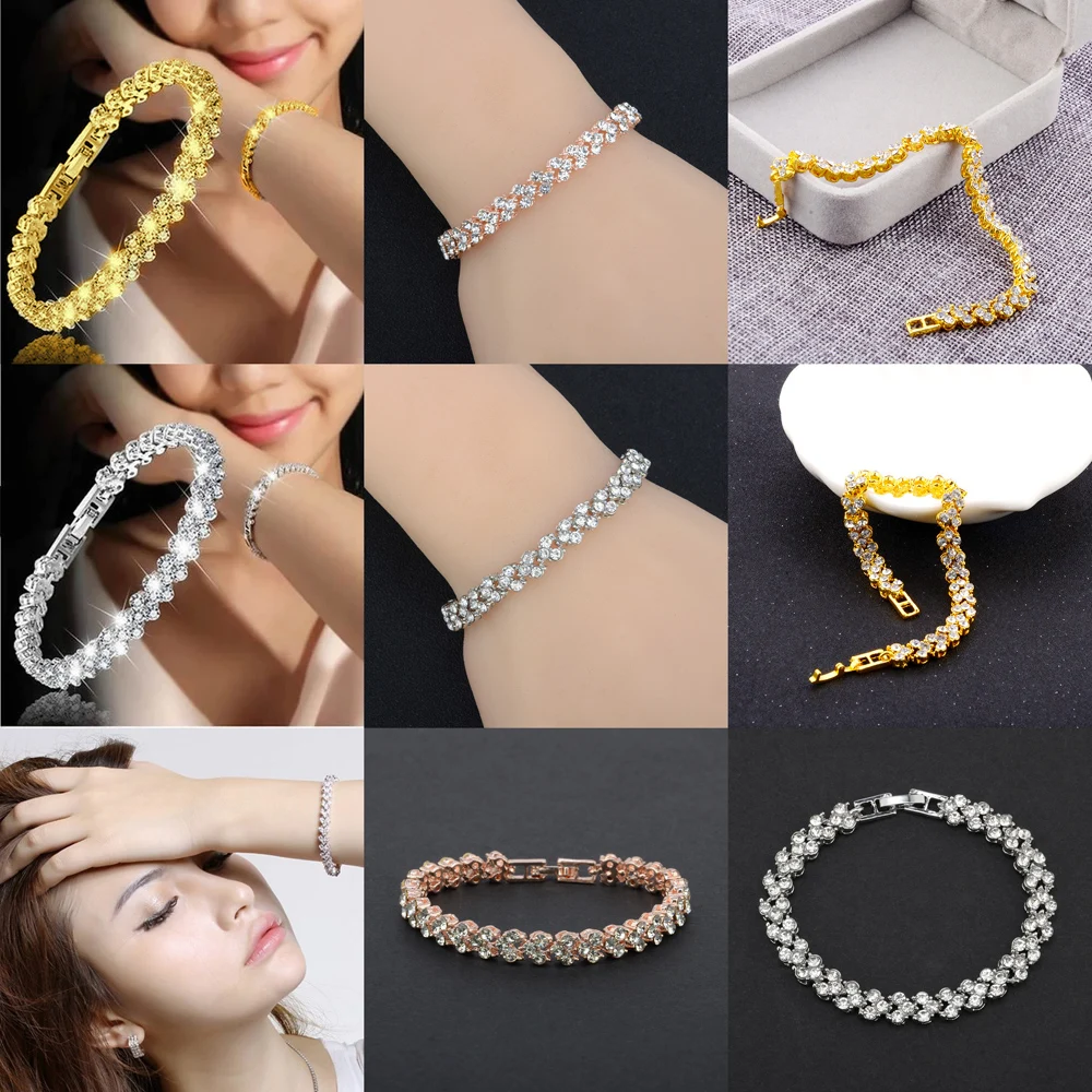 Wife Anniversary Zircon Roman Charm Bangle Rose Gold/ Silver Color Tennis Bracelet Women Jewelry Handchain Fashion | Украшения и